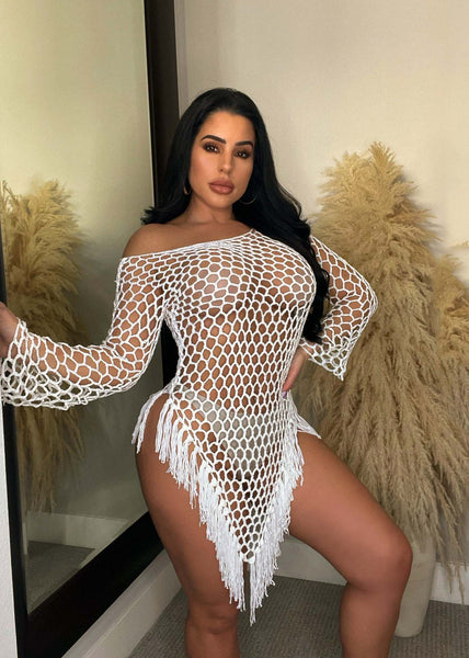 Hand Woven Large Mesh Tassel Beachwear