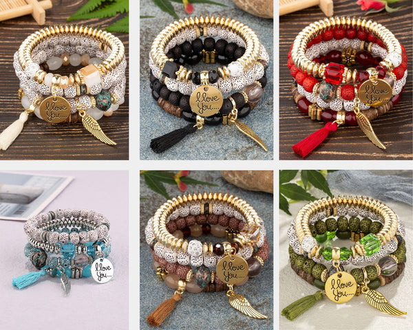 I Love You Boho Beaded Bracelets