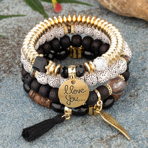 I Love You Boho Beaded Bracelets