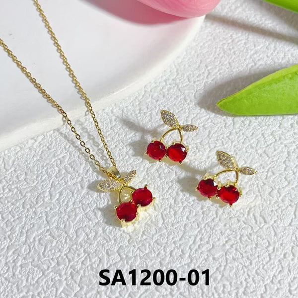 Red Cherry Necklace and Earrings Set