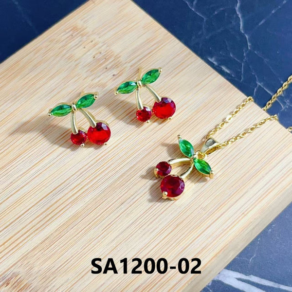 Red Cherry Necklace and Earrings Set