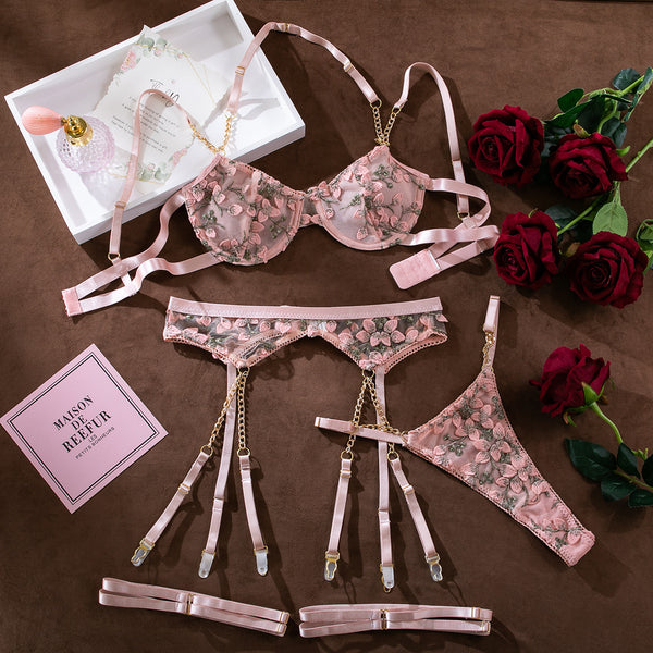 3 Piece Embroidery Lingereie Set