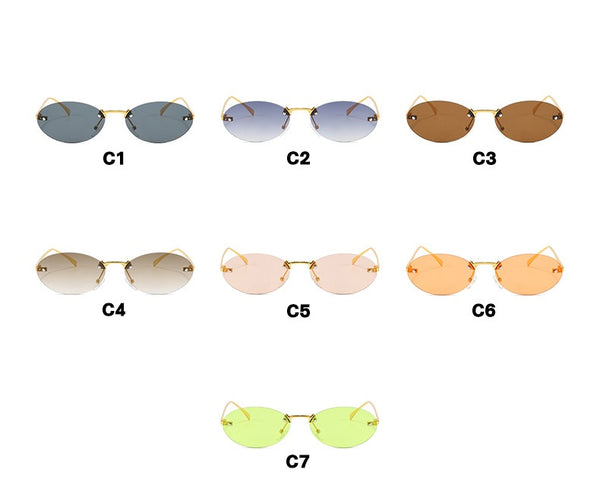 Oval Frameless Sunglasses With Studs