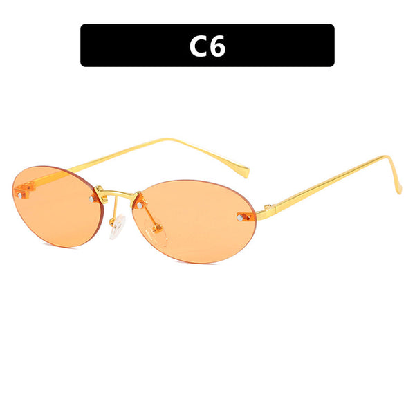 Oval Frameless Sunglasses With Studs
