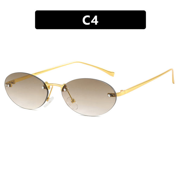 Oval Frameless Sunglasses With Studs