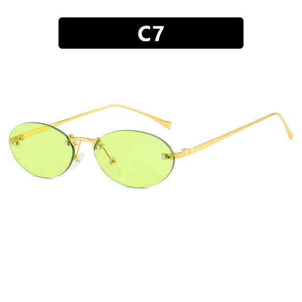 Oval Frameless Sunglasses With Studs