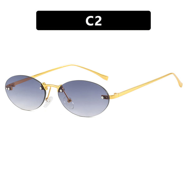 Oval Frameless Sunglasses With Studs