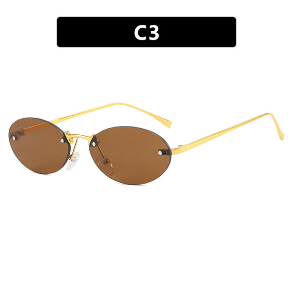 Oval Frameless Sunglasses With Studs