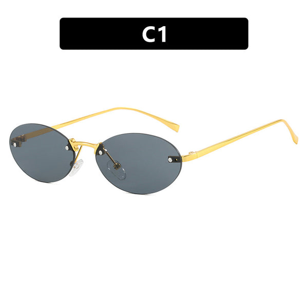 Oval Frameless Sunglasses With Studs