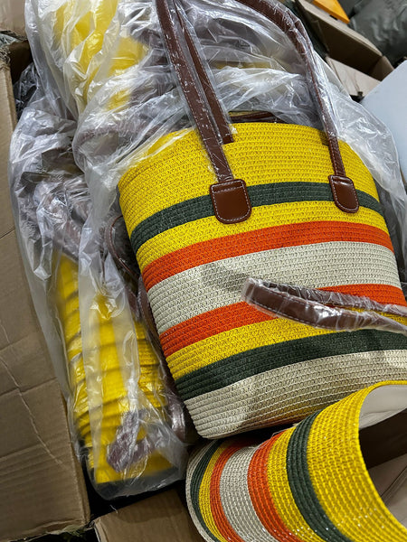 Yellow Straw Tote Bag