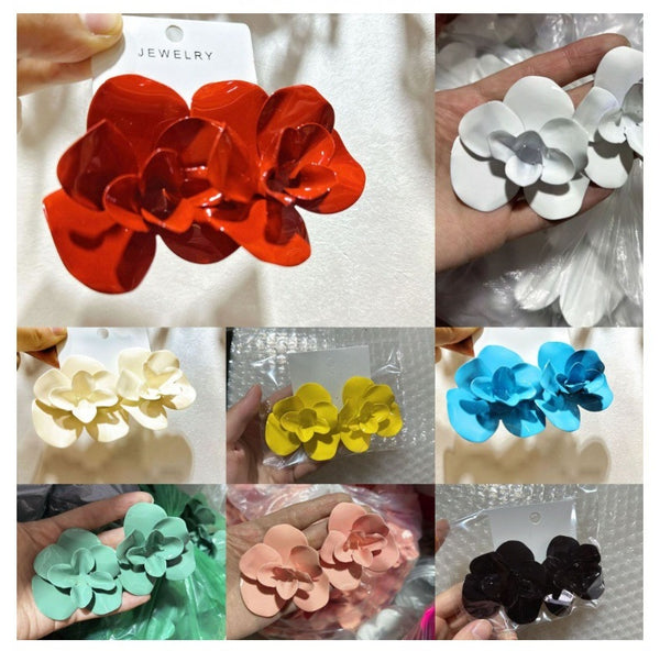 French 3D Metal Flower Earrings