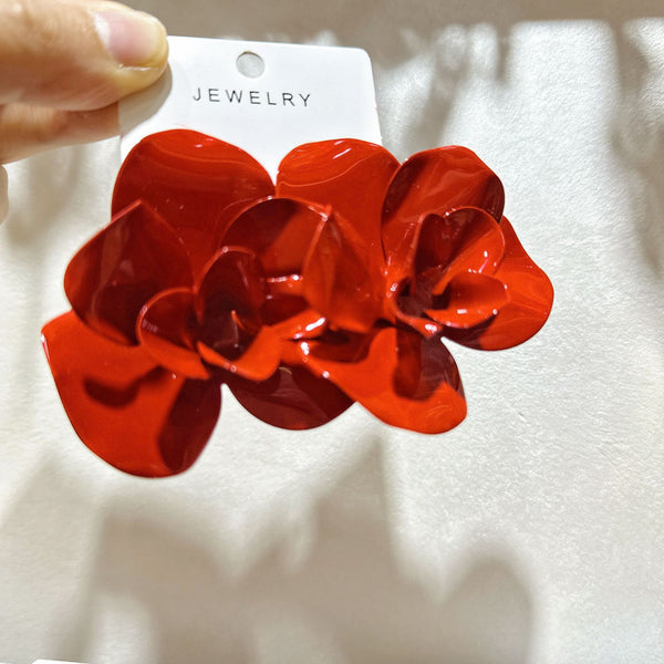 French 3D Metal Flower Earrings