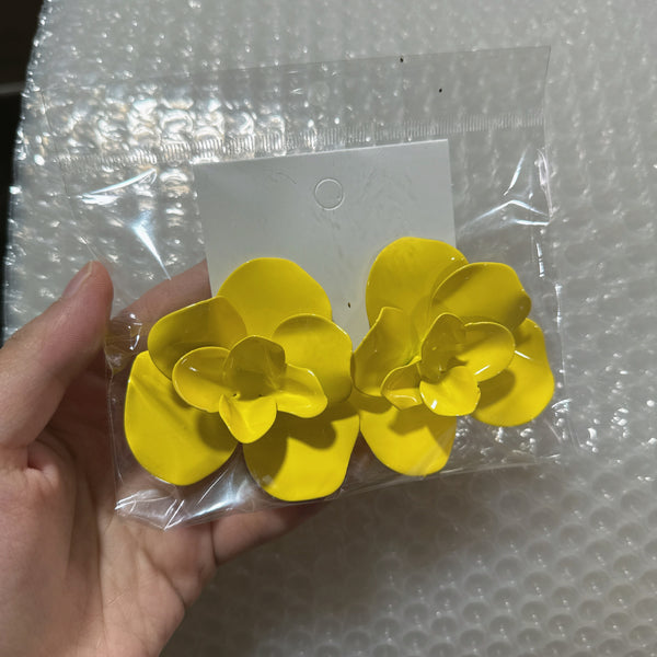 French 3D Metal Flower Earrings