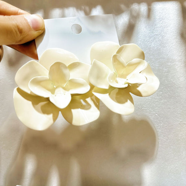 French 3D Metal Flower Earrings