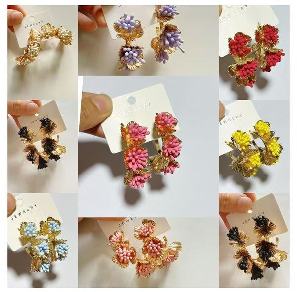Raffia Metal Flower Earrings