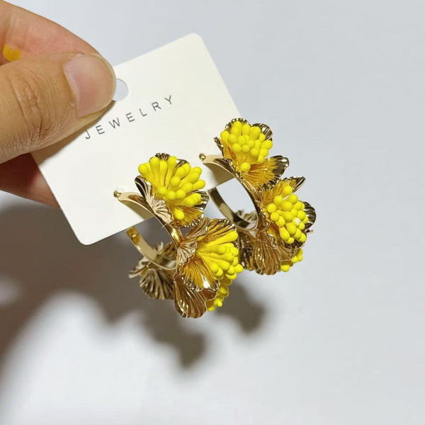 Raffia Metal Flower Earrings