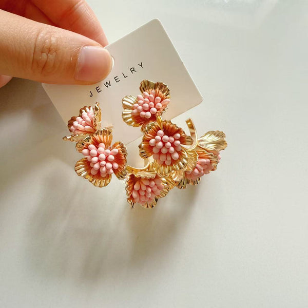 Raffia Metal Flower Earrings