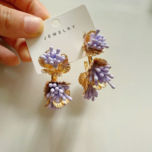 Raffia Metal Flower Earrings