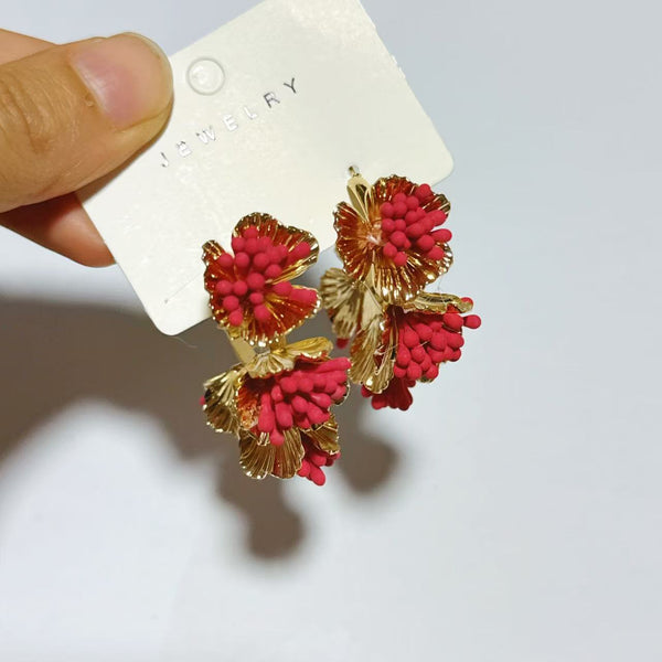 Raffia Metal Flower Earrings