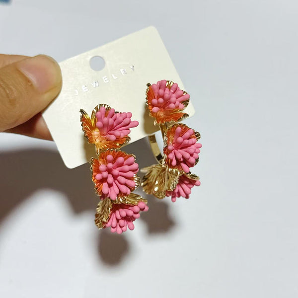 Raffia Metal Flower Earrings