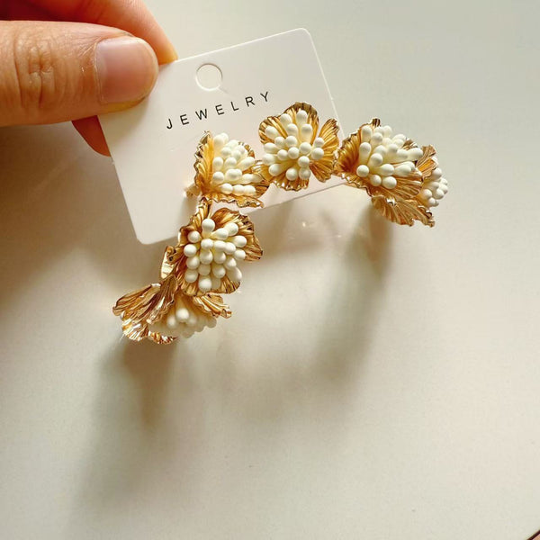 Raffia Metal Flower Earrings