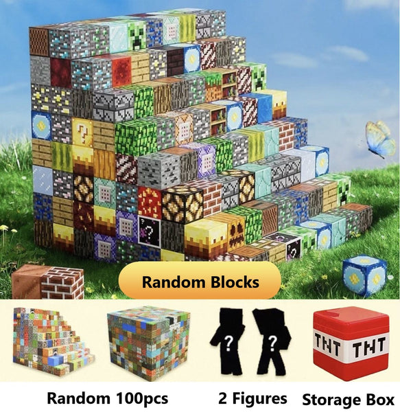 100 Magnetic Cubes Minecraft Building Blocks + TNT Storage Box