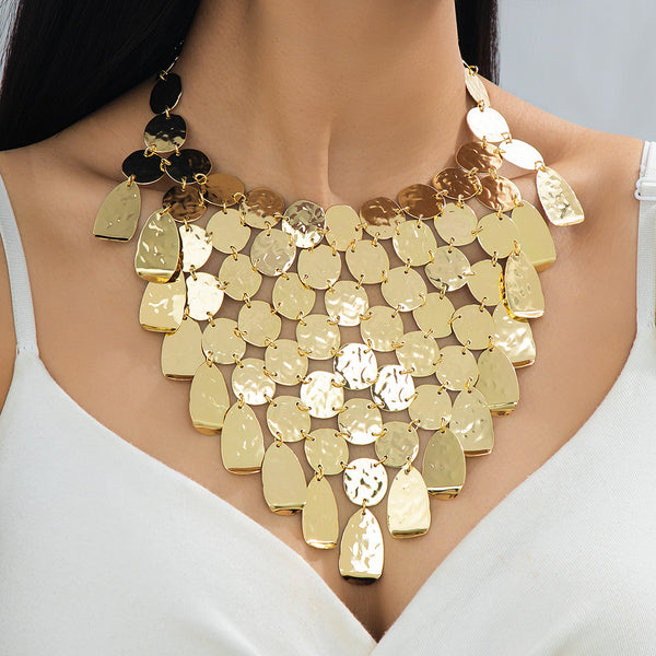 Metal Sequin Geometric Necklace