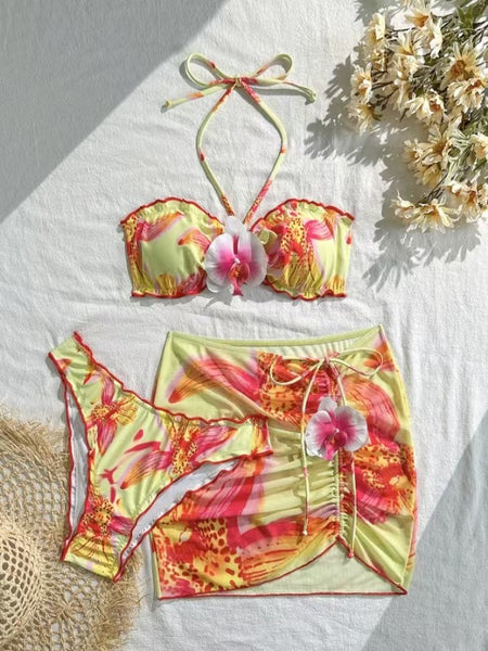 Floral 3 Piece Halter Swimsuit