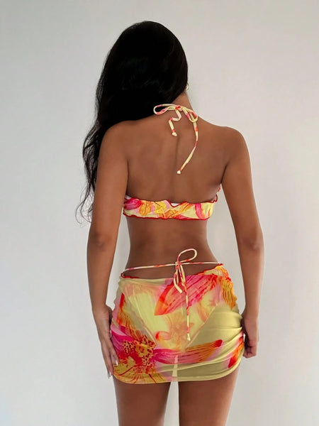 Floral 3 Piece Halter Swimsuit
