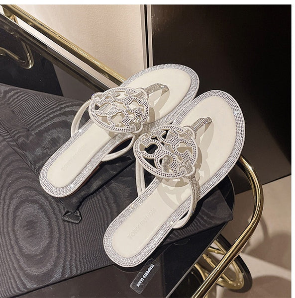 TB Leather Flip-Flops with Rhinestone