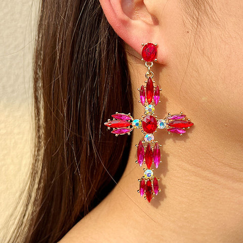 Diamond Cross Drop Earrings