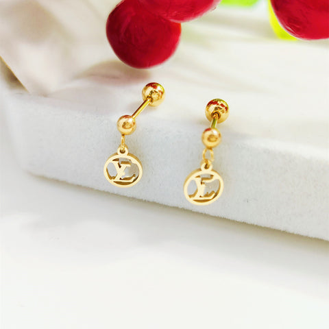 Gold Titanium Steel VL Earrings Gold