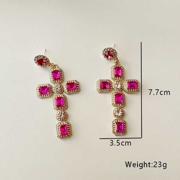 Diamond Cross Drop Earrings