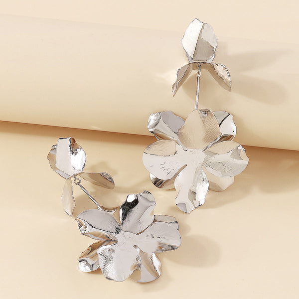 Exaggerated Flower Metal Earrings