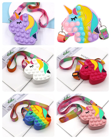 Children Mini Unicorn Pop It Silicone Bag