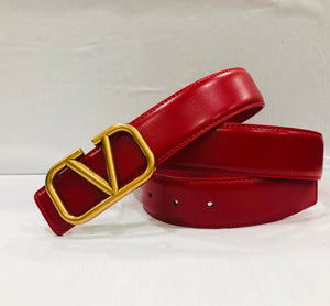 V Buckle Genuine Leather Belt