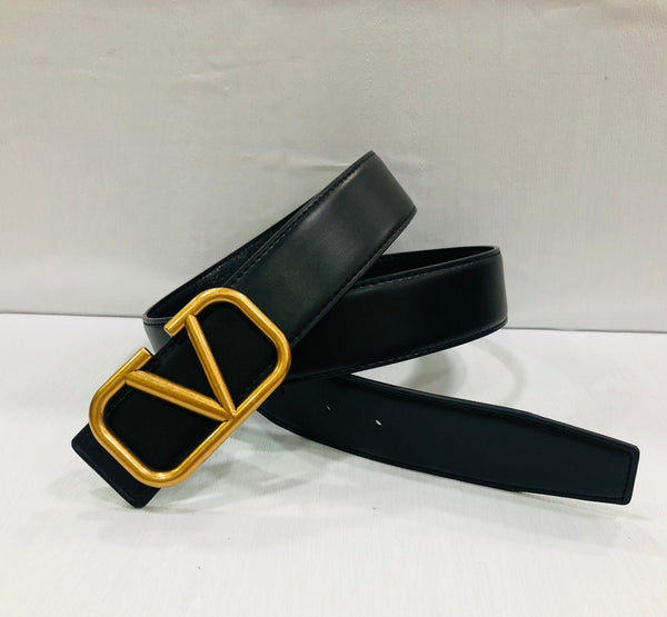 V Buckle Genuine Leather Belt