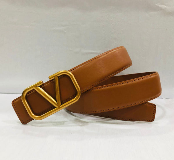 V Buckle Genuine Leather Belt