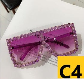 Large Square Frame Diamanté Sunglasses