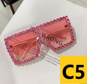 Large Square Frame Diamanté Sunglasses