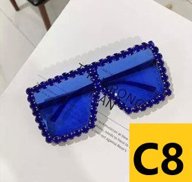 Large Square Frame Diamanté Sunglasses