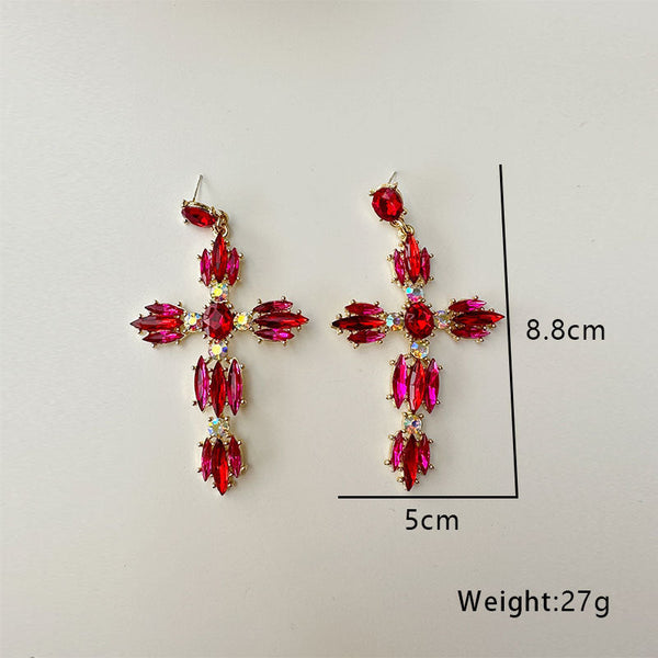 Diamond Cross Drop Earrings