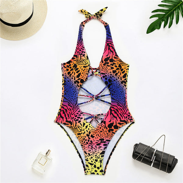 1 Piece Colorful Leopard Swimsuit
