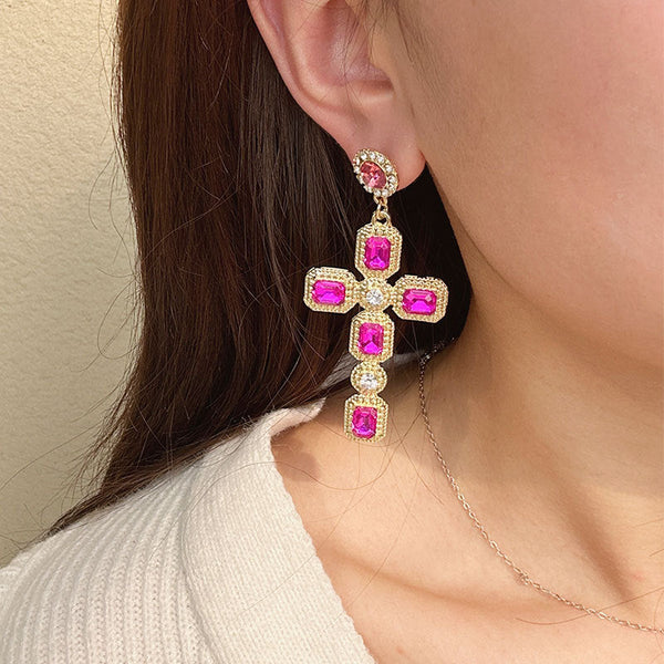 Diamond Cross Drop Earrings