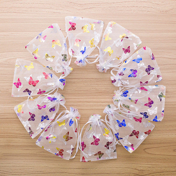 Butterfly 7x9cm Organza Drawstring Mesh Bag-12pcs