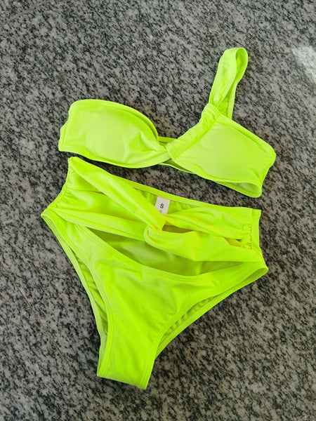 2 Piece 1 Shoulder Strap Swimsuit