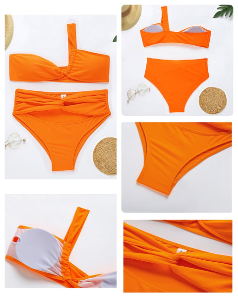 2 Piece 1 Shoulder Strap Swimsuit