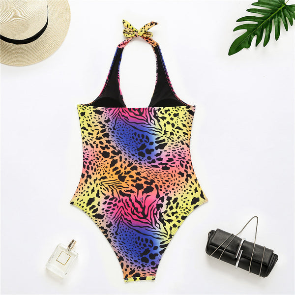1 Piece Colorful Leopard Swimsuit