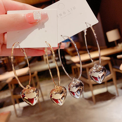 3D Heart Hoop Earrings