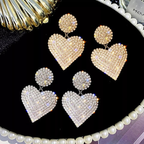 Full Crystal Heart Drop Earrings